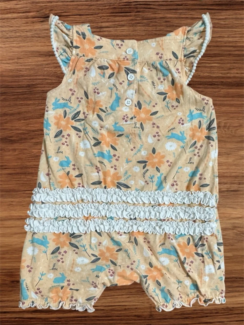 Ruffle Butts Floral and Bunny Romper with Blue Accents Size 18/24 Months - Picture 8 of 8